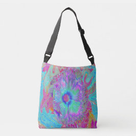Psychedelisk Retro Regnbåge Blå Hibiskus Axelväska