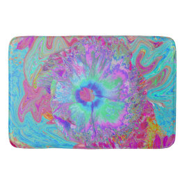 Psychedelisk Retro Regnbåge Blå Hibiskus Badrumsmatta