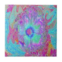 Psychedelisk Retro Regnbåge Blå Hibiskus