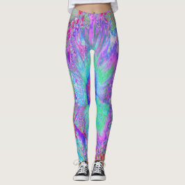 Psychedelisk Retro Regnbåge Blå Hibiskus Leggings