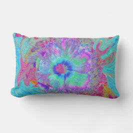 Psychedelisk Retro Regnbåge Blå Hibiskus Lumbarkudde