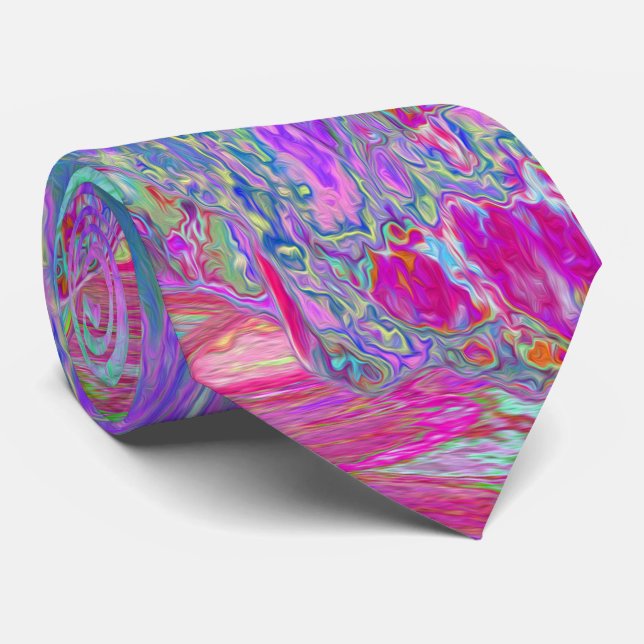 Psychedelisk Retro Regnbåge Blå Hibiskus Slips (Rullad)