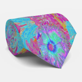 Psychedelisk Retro Regnbåge Blå Hibiskus Slips