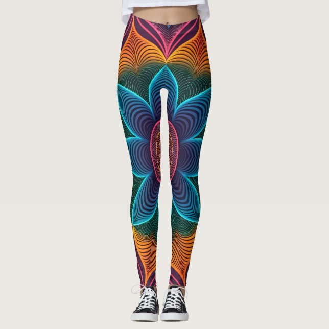Psychedelisk rippelillusion | Sömlös 3D Neon  Leggings (Framsida)