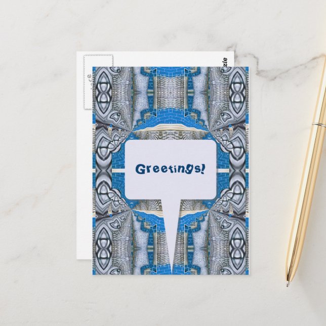 Psychedelisk rolig fraktalmönster & text vykort (Fram/Back In Situ)