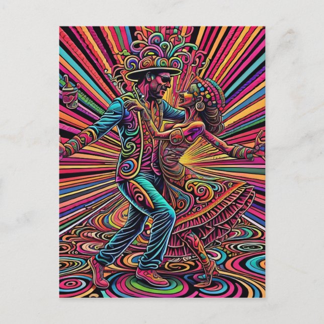 Psychedelisk Salsa Tango Danskonst Vykort (Framsida)