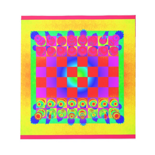 Psychedelisk Schackbräde och Schackpjäser Anteckningsblock (Framsida)