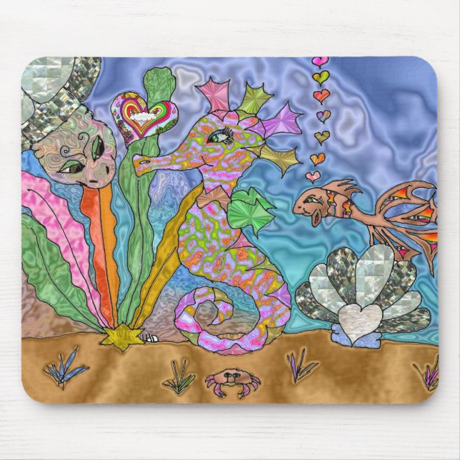 Psychedelisk sjöhästsjösköldpadds konst musmatta (Framsidan)