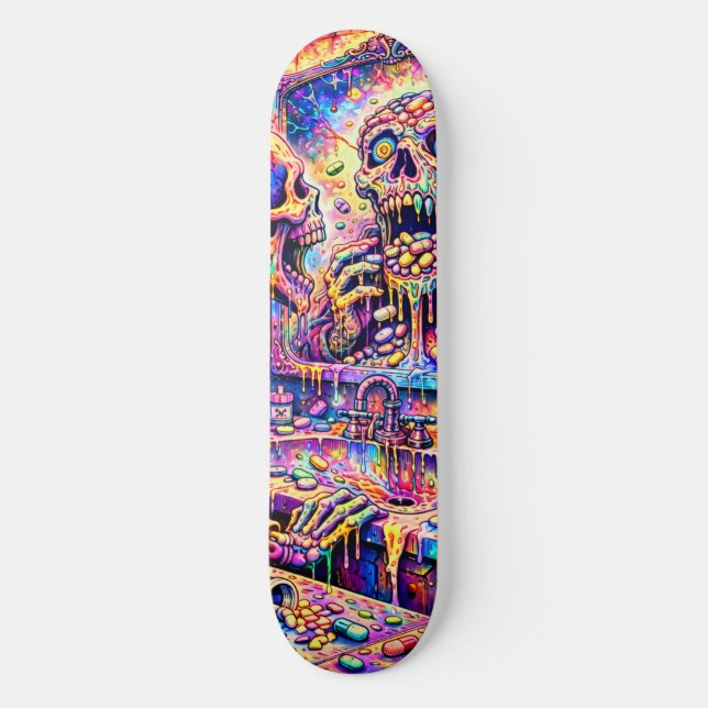 Psychedelisk Skalle Spegel Skateboarddäck Mini Skateboard Bräda 18,5 Cm (Framsida)