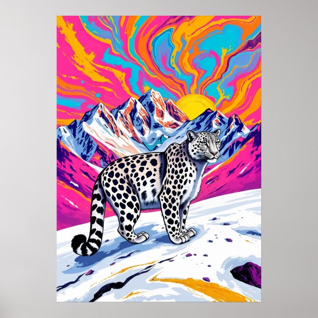 Psychedelisk Snöleopard Landskap Poster (Framsidan)