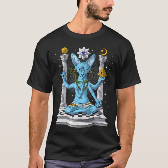 Psychedelisk Sphynx Katt Shiva T Shirt (Framsida)
