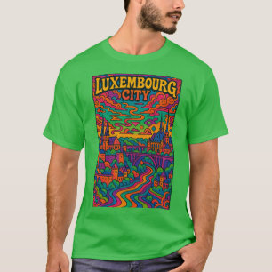 Psychedelisk stadsbild av Luembourg City Färgrik R T Shirt