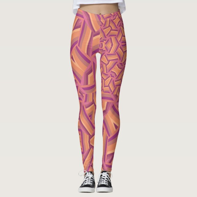 Psychedelisk stjärnexplosion – Groovy rosa & orang Leggings (Framsida)