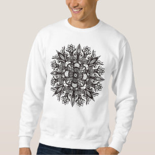 Psychedelisk Svamp Mandala Svart Och Vitt Lång Ärmad Tröja