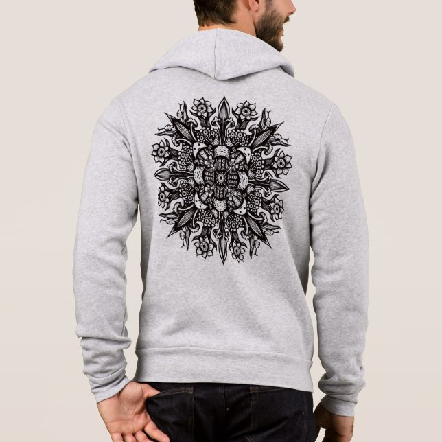 Psychedelisk Svamp Mandala Svart Och Vitt T Shirt (Baksida)
