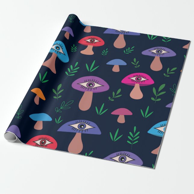 Psychedelisk svamp med ögon presentpapper (Utrullad)