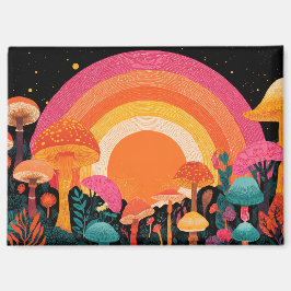 Psychedelisk Svamp Solnedgång – Retro Fantasi Natu Magnet