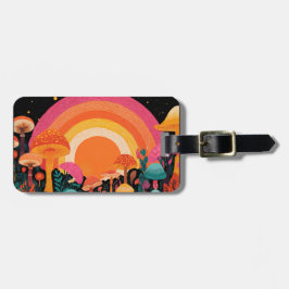 Psychedelisk Svamp Solnedgång – Retro Fantasy Natu Bagagebricka