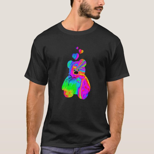Psychedelisk Teddybjörn Trippy Färgglad Teddy med  T Shirt (Framsida)