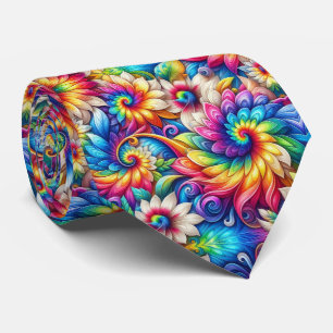 Psychedelisk Tie-Dye Blommönster Slips