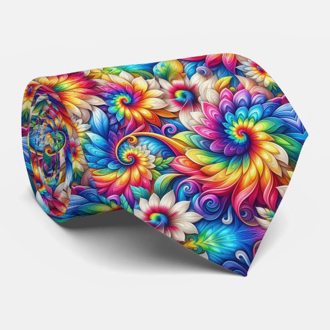 Psychedelisk Tie-Dye Blommönster Slips (Rullad)