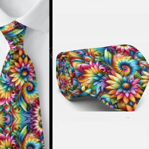 Psychedelisk Tie-Dye Blommönster Slips