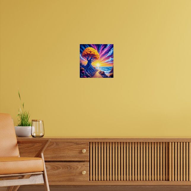 Psychedelisk Träd Solnedgång Surreal Landskap Poster (Vardagsrum 2)