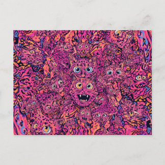 Psychedelisk trippig katt i levande neon vykort