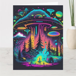 Psychedelisk UFO-fantasi konst Födelsedag  Kort