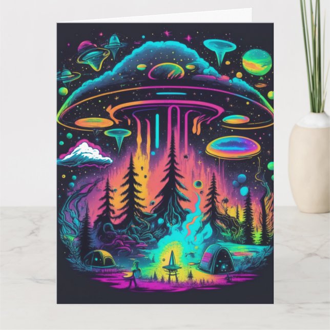 Psychedelisk UFO-fantasi konst Födelsedag  Kort (Framsida)