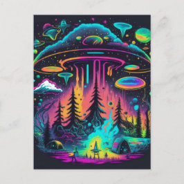 Psychedelisk UFO-fantasiart Vykort