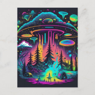 Psychedelisk UFO-fantasiart Vykort