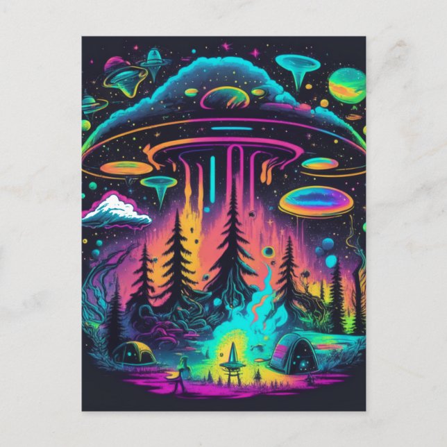 Psychedelisk UFO-fantasiart Vykort (Framsida)