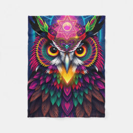 Psychedelisk Uggla: Neon Mandala Konst Fleecefilt