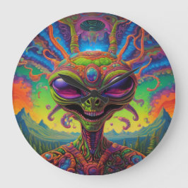 Psychedelisk utomjordingporträtt stor klocka