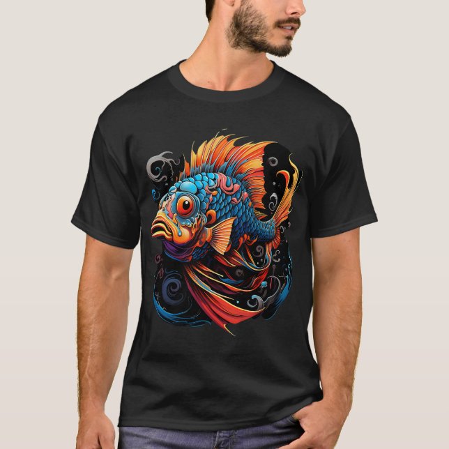 Psychedelisk Vild Fisk: Akvatisk Äventyr T Shirt (Framsida)