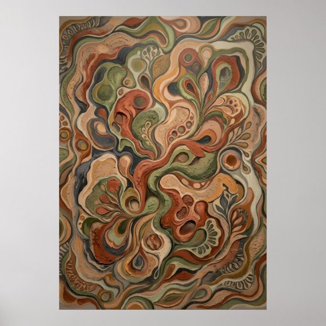 Psychedelisk Virvlande Abstrakt Organisk Konst Mön Poster (Framsidan)