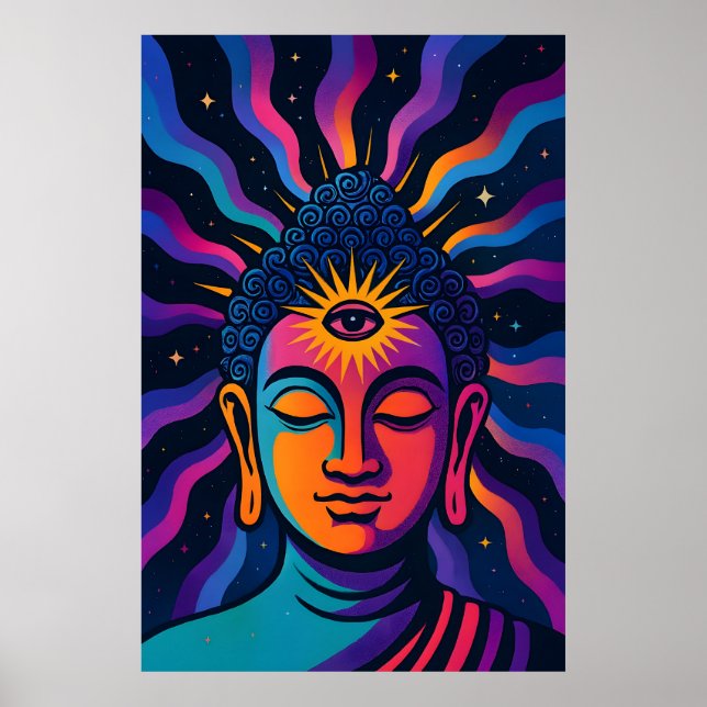 Psychedelisk Zen Buddha - Tredje Ögonets Kosmiska  Poster (Framsidan)
