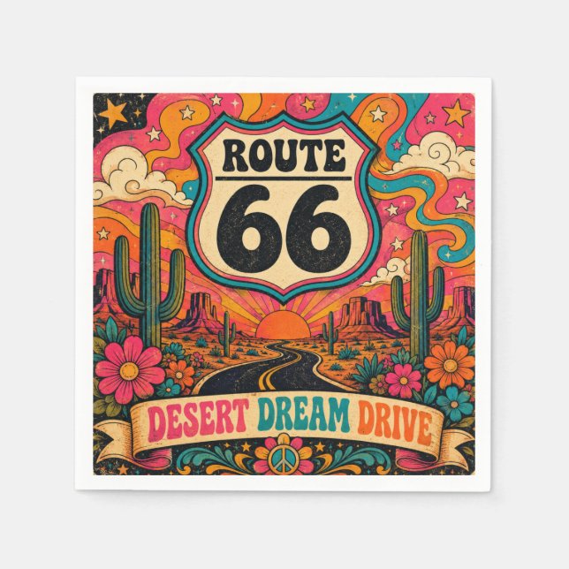 Psychedeliska 70-tals Route 66 Trippy Highway Part Pappersservett (Framsidan)