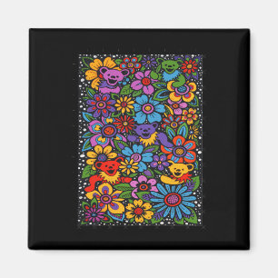 Psychedeliska blommor Dansande björnar Färggrann T Magnet
