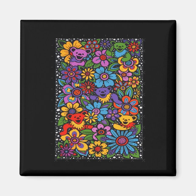 Psychedeliska blommor Dansande björnar Färggrann T Magnet (Framsidan)