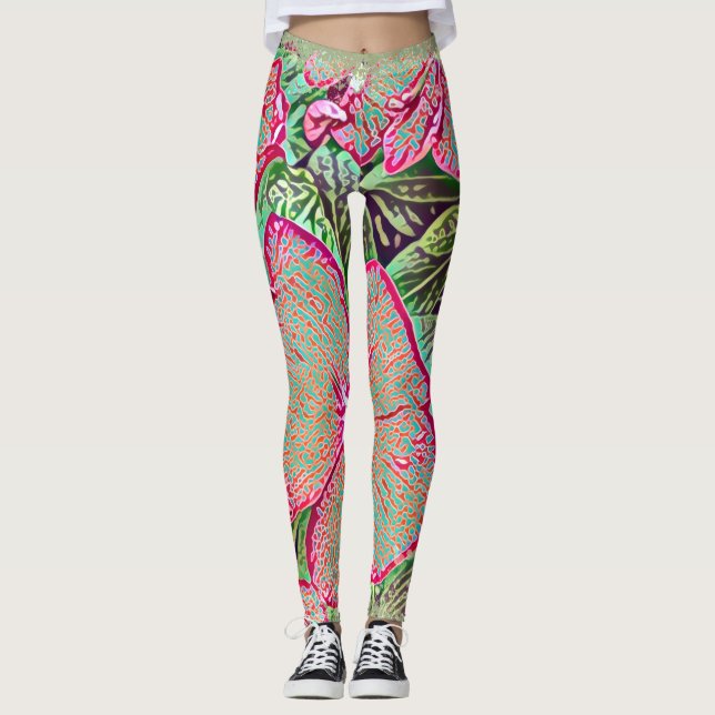 Psychedeliska Caladium-blad Botaniskt tryck Leggin Leggings (Framsida)