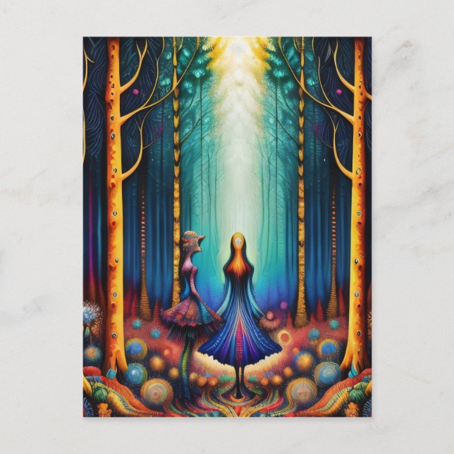 Psychedeliska drömmar in i skogen konst vykort (Framsida)