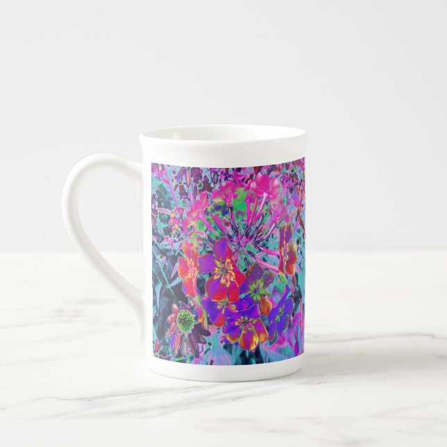 Psychedeliska färgrika röda och lila blommor benporslin mugg (Vänster)