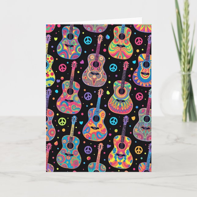 Psychedeliska gitarrer födelsedagskort kort (Framsida)