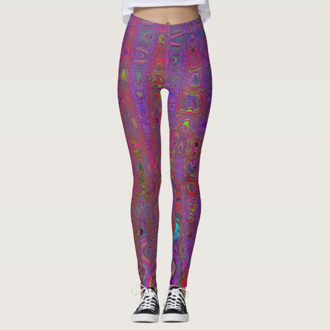 Psychedeliska Groovy Magenta Retro Atomvågor Leggings (Framsida)