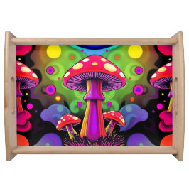 Psychedeliska livfulla färgglada retro svampar frukostbricka
