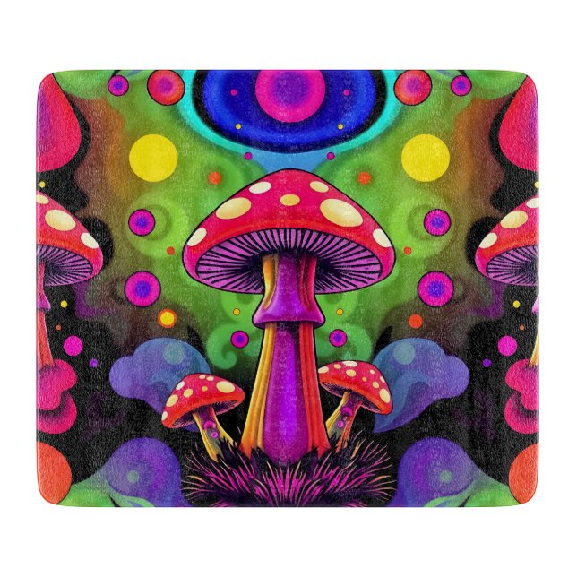Psychedeliska livfulla färgrika retro svampar (Framsidan)