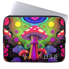 Psychedeliska livfulla färgrika retro svampar laptop fodral