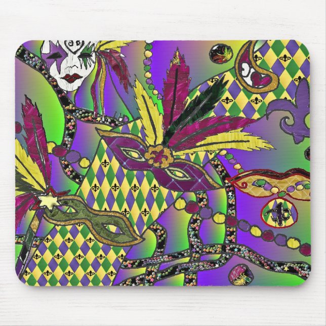 Psychedeliska Mardi Gras Fjädermasker Musmatta (Framsidan)